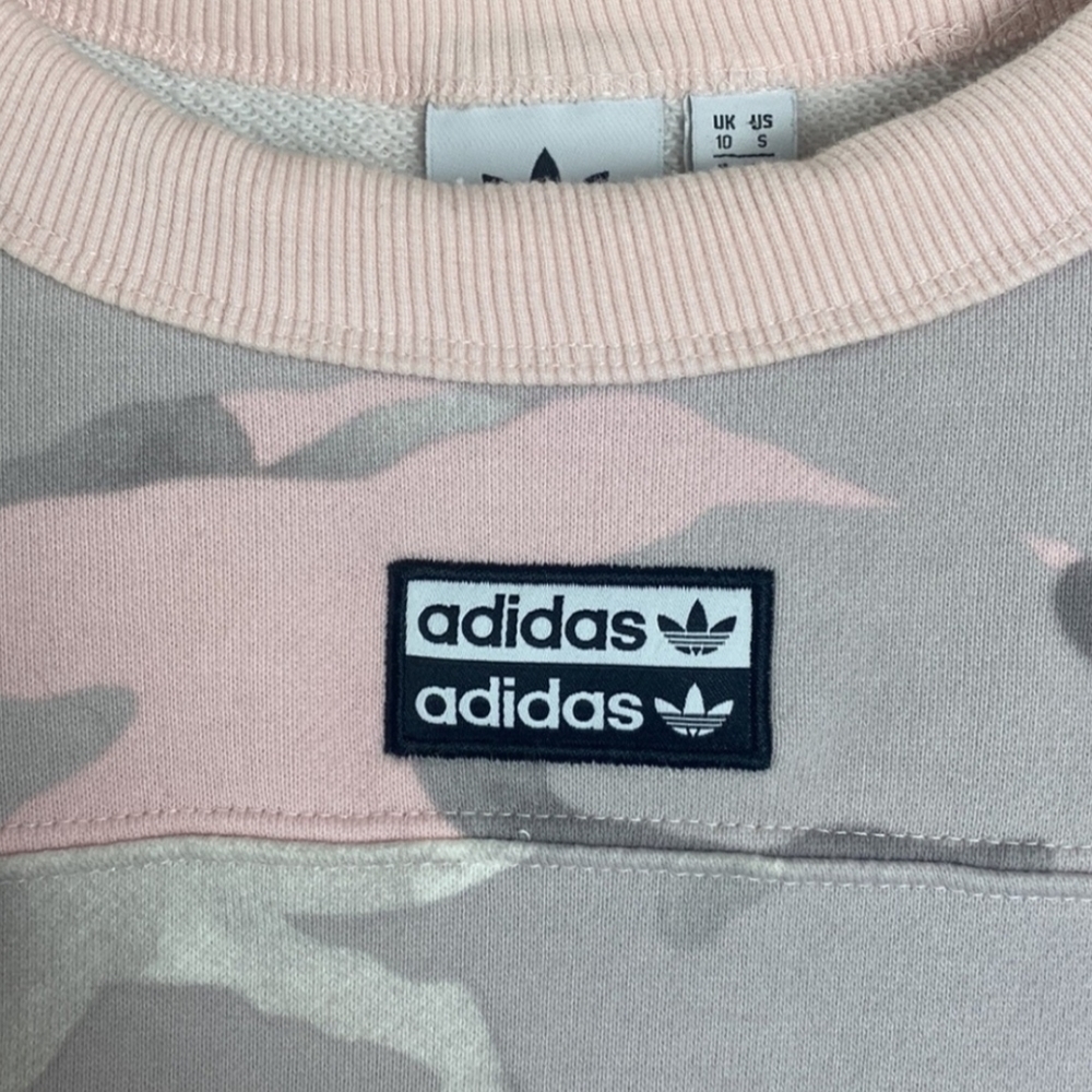 ADIDAS Orginal Camo Cropped Sweatshirt Sweater Pink Gray Size Small - Picture 7 of 10